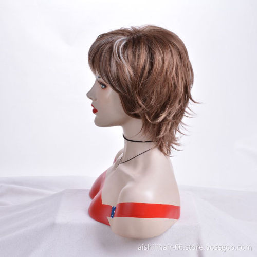 The 2018 best-selling reddish-brown short straight synthetic fiber wig is used daily